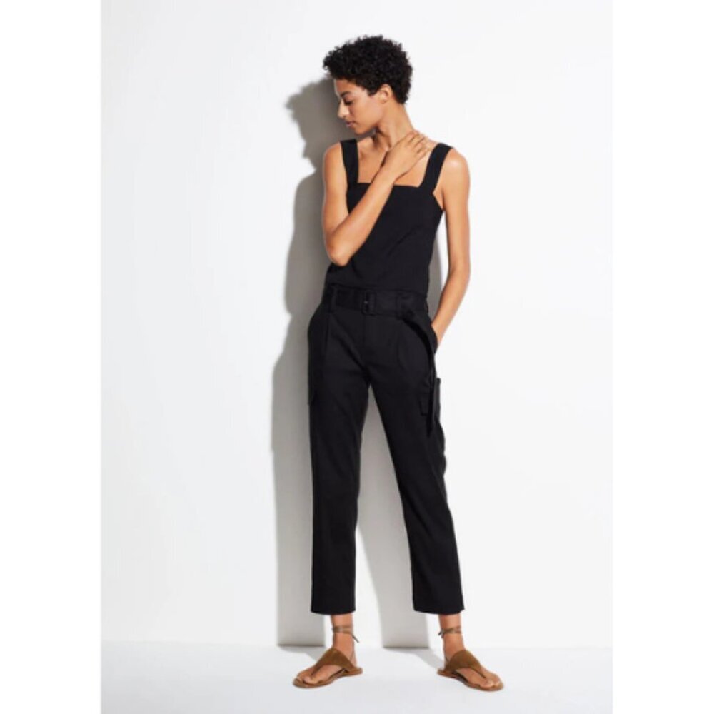 Vince Womens 6 Belted Linen Pant in Black